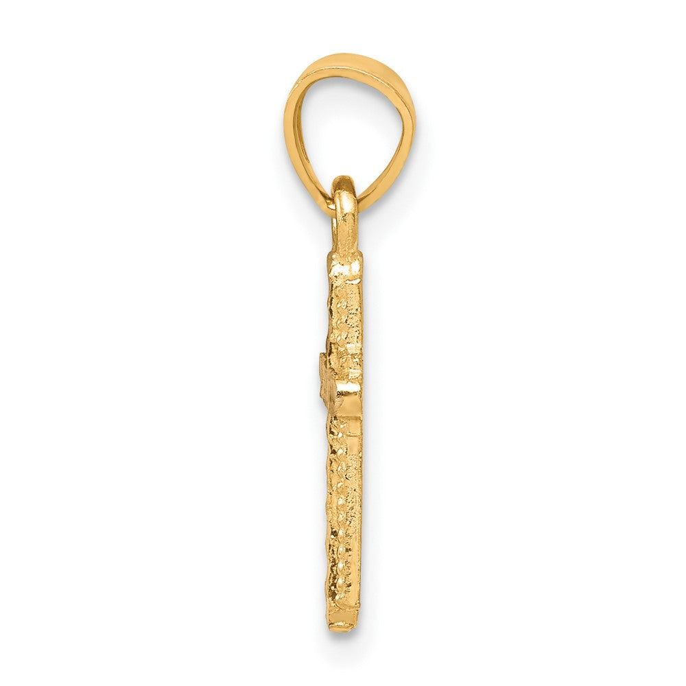 10k Yellow w/Rhodium Diamond-Cut Cross Pendant