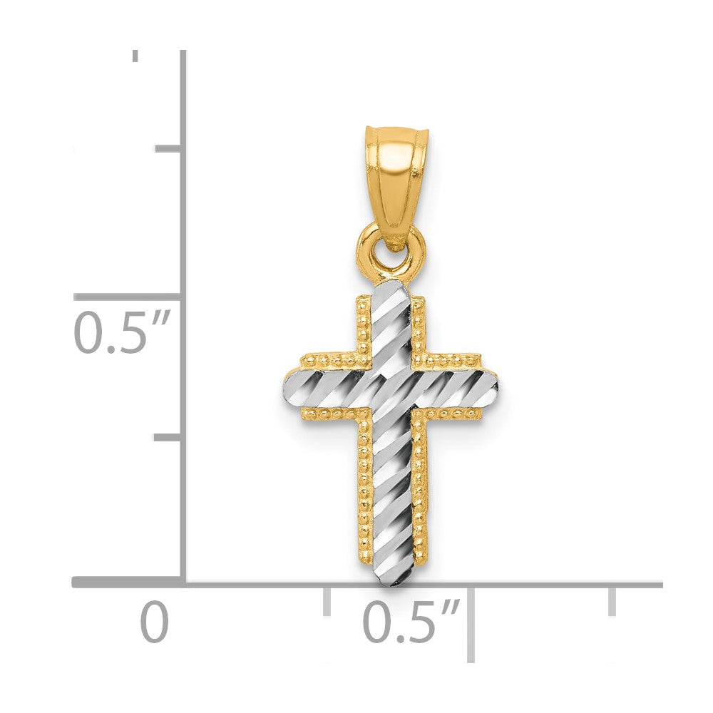10k Yellow w/Rhodium Diamond-Cut Cross Pendant