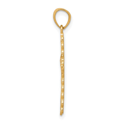 10k Yellow w/Rhodium w/ Rhodium Diamond-Cut Cross Pendant