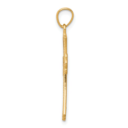 10k Yellow w/Rhodium w/ Rhodium Diamond-Cut Cross Pendant