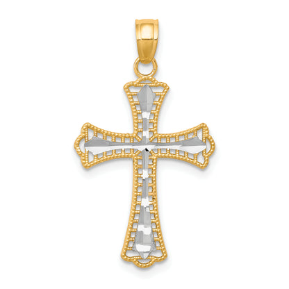 10k Yellow w/Rhodium w/ Rhodium Diamond-Cut Cross Pendant
