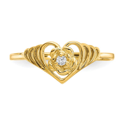 10K Yellow Gold Cz Heart Ring
