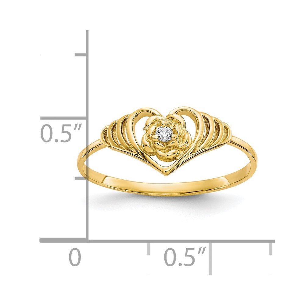 10K Yellow Gold Cz Heart Ring