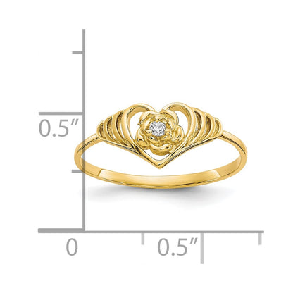 10K Yellow Gold Cz Heart Ring