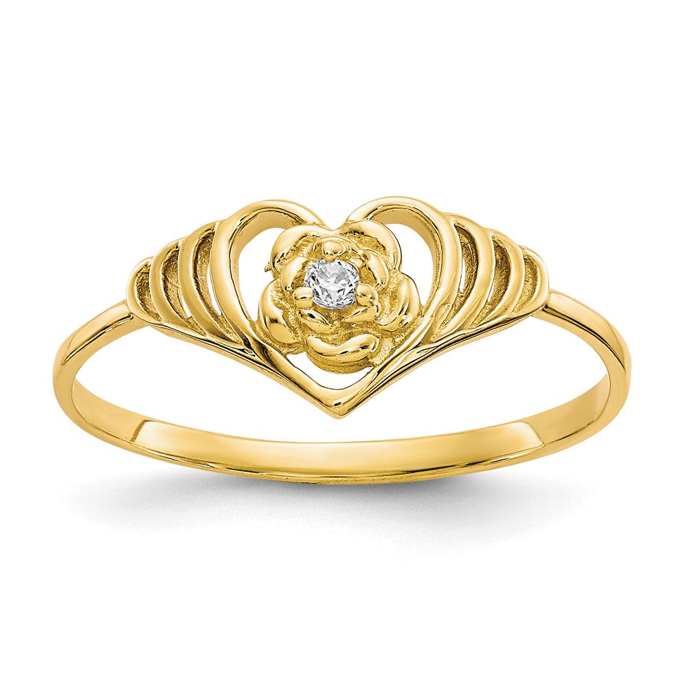 10K Yellow Gold Cz Heart Ring