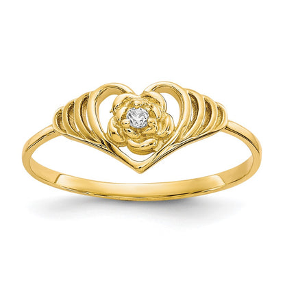 10K Yellow Gold Cz Heart Ring