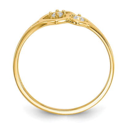 10K Yellow Gold Double Heart Cz Ring