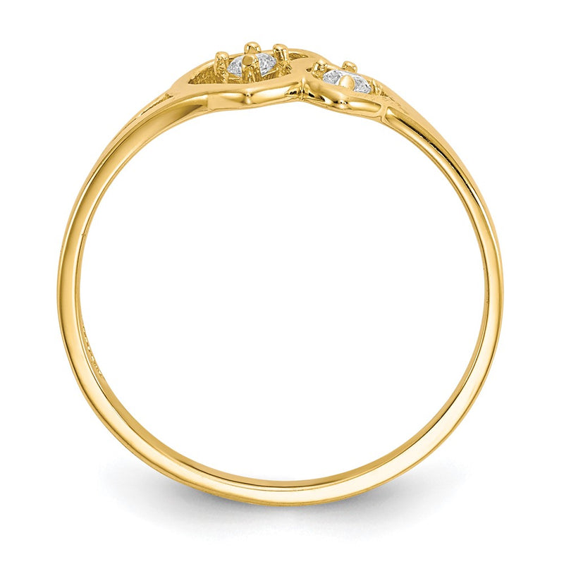 10K Yellow Gold Double Heart Cz Ring