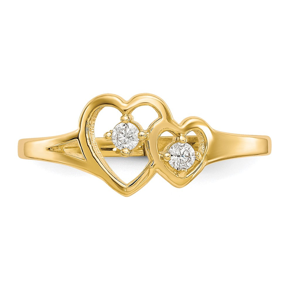 10K Yellow Gold Double Heart Cz Ring