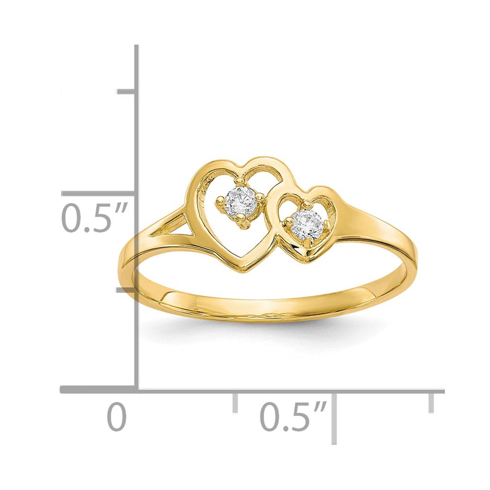 10K Yellow Gold Double Heart Cz Ring