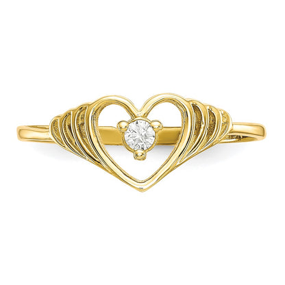 10K Yellow Gold Cz Heart Ring