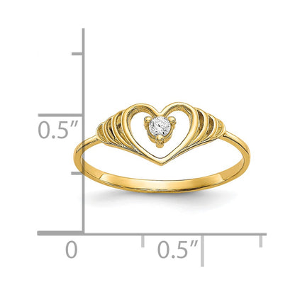 10K Yellow Gold Cz Heart Ring