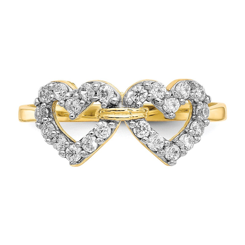 10K Yellow Gold Double Heart Cz Ring