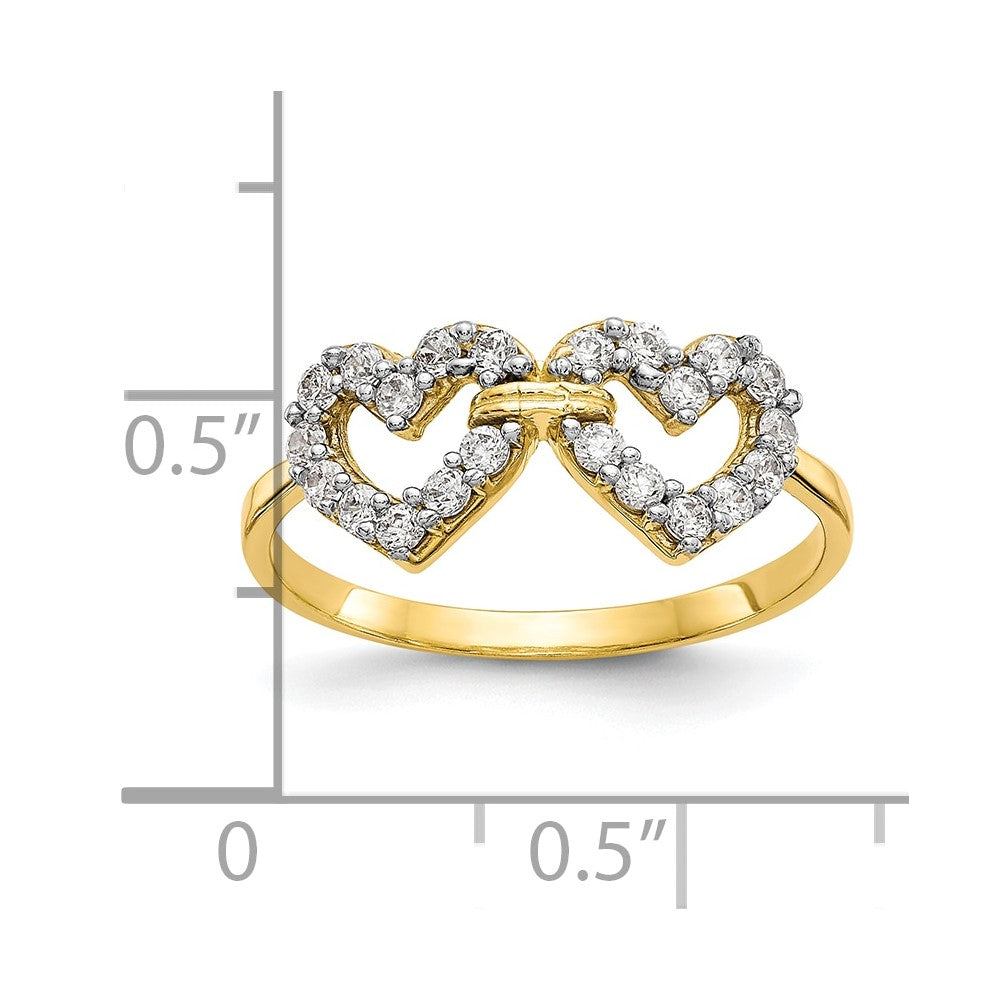 10K Yellow Gold Double Heart Cz Ring