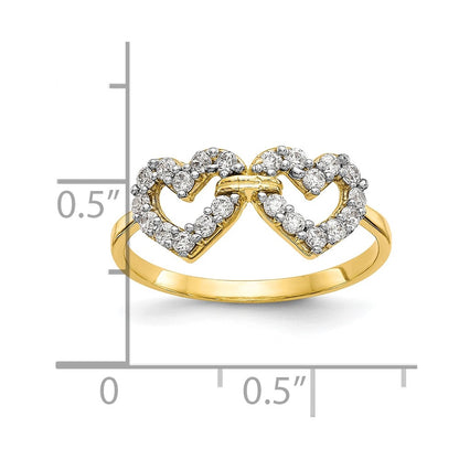 10K Yellow Gold Double Heart Cz Ring