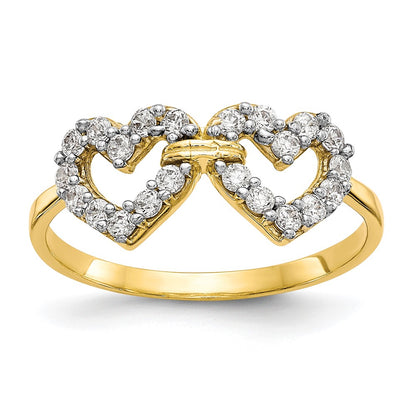 10K Yellow Gold Double Heart Cz Ring