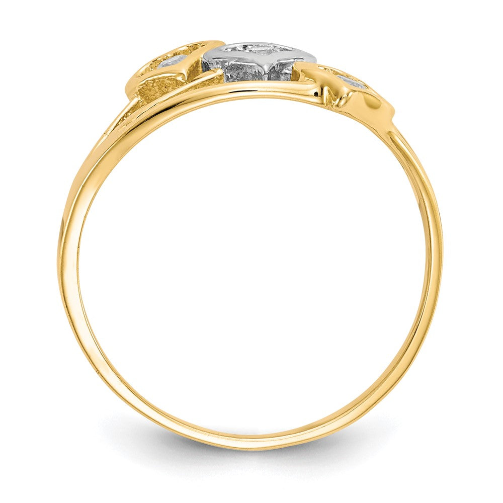 10K Yellow W/Rhodium 10K Triple Heart 3 Stone Cz Ring