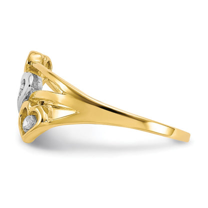 10K Yellow W/Rhodium 10K Triple Heart 3 Stone Cz Ring