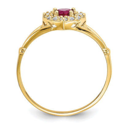 10K Yellow Gold 10K Red And White Cz Heart Ring