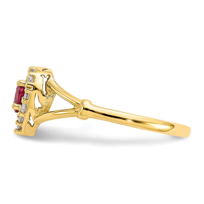 10K Yellow Gold 10K Red And White Cz Heart Ring