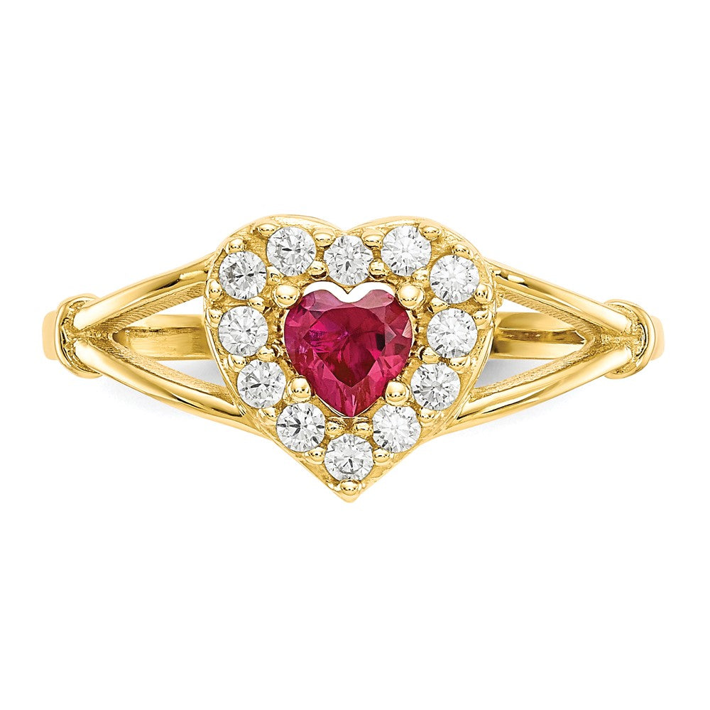 10K Yellow Gold 10K Red And White Cz Heart Ring