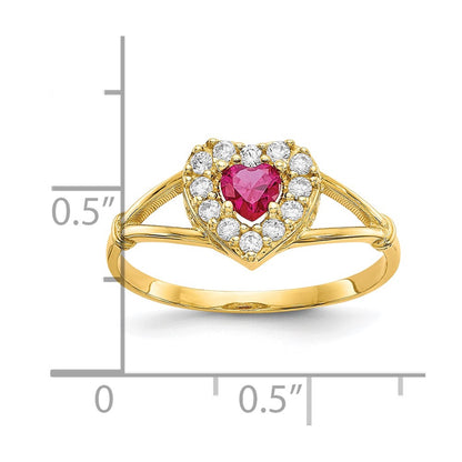 10K Yellow Gold 10K Red And White Cz Heart Ring