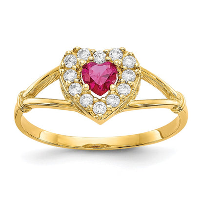 10K Yellow Gold 10K Red And White Cz Heart Ring
