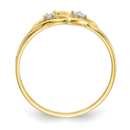 10K Yellow Gold Double Heart Cz Ring