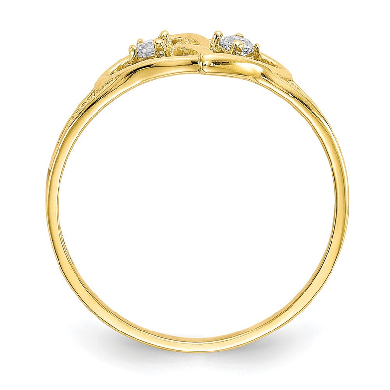 10K Yellow Gold Double Heart Cz Ring