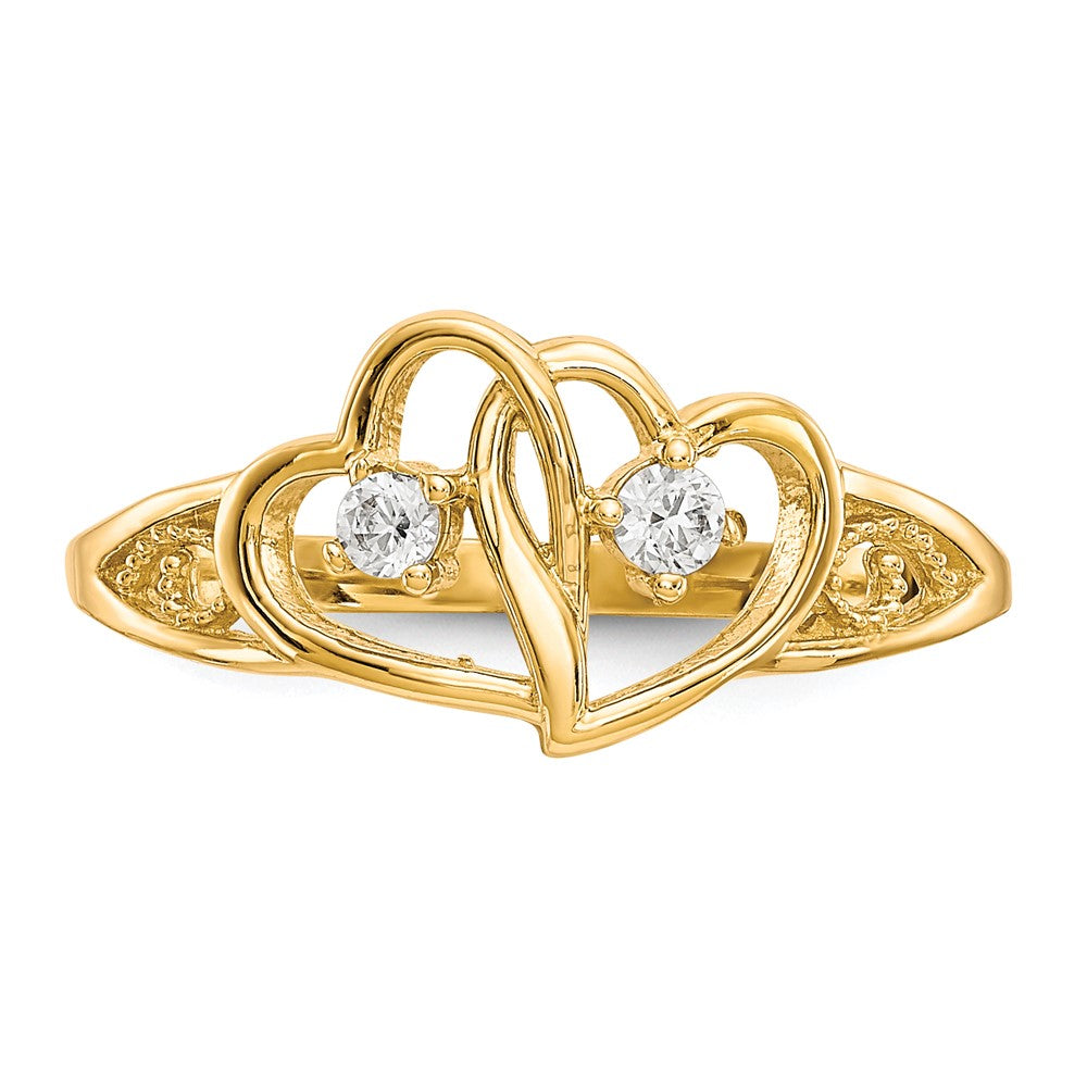 10K Yellow Gold Double Heart Cz Ring