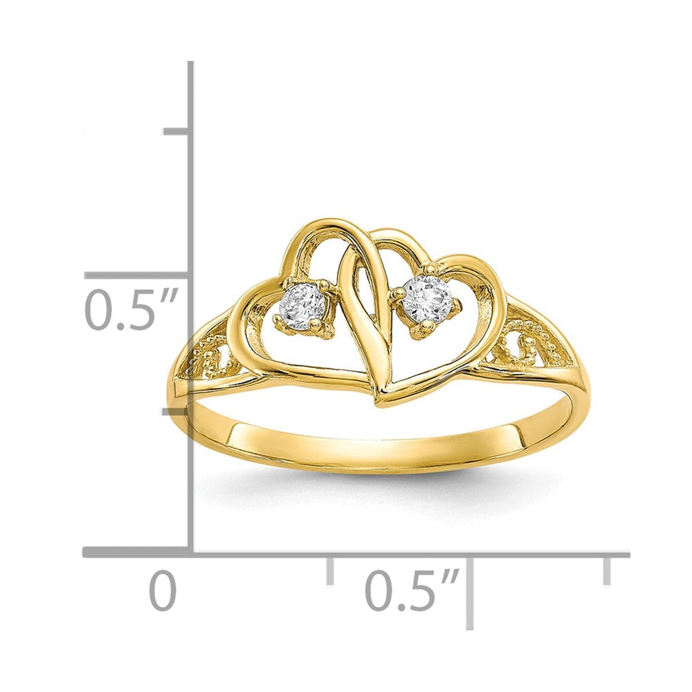 10K Yellow Gold Double Heart Cz Ring