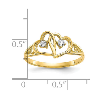 10K Yellow Gold Double Heart Cz Ring