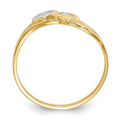 10K Yellow W/Rhodium 10K Double Heart Cz Ring
