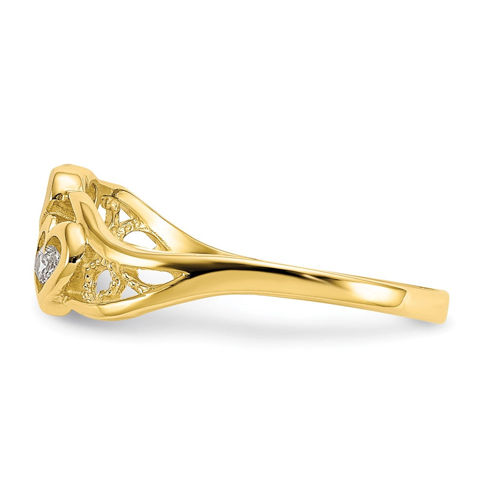 10K Yellow W/Rhodium 10K Double Heart Cz Ring