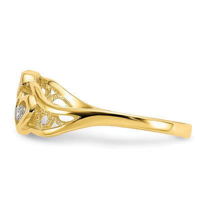 10K Yellow W/Rhodium 10K Double Heart Cz Ring