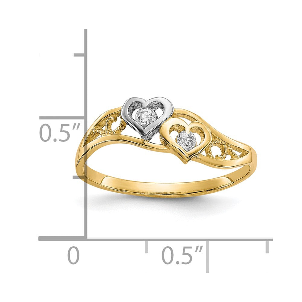 10K Yellow W/Rhodium 10K Double Heart Cz Ring
