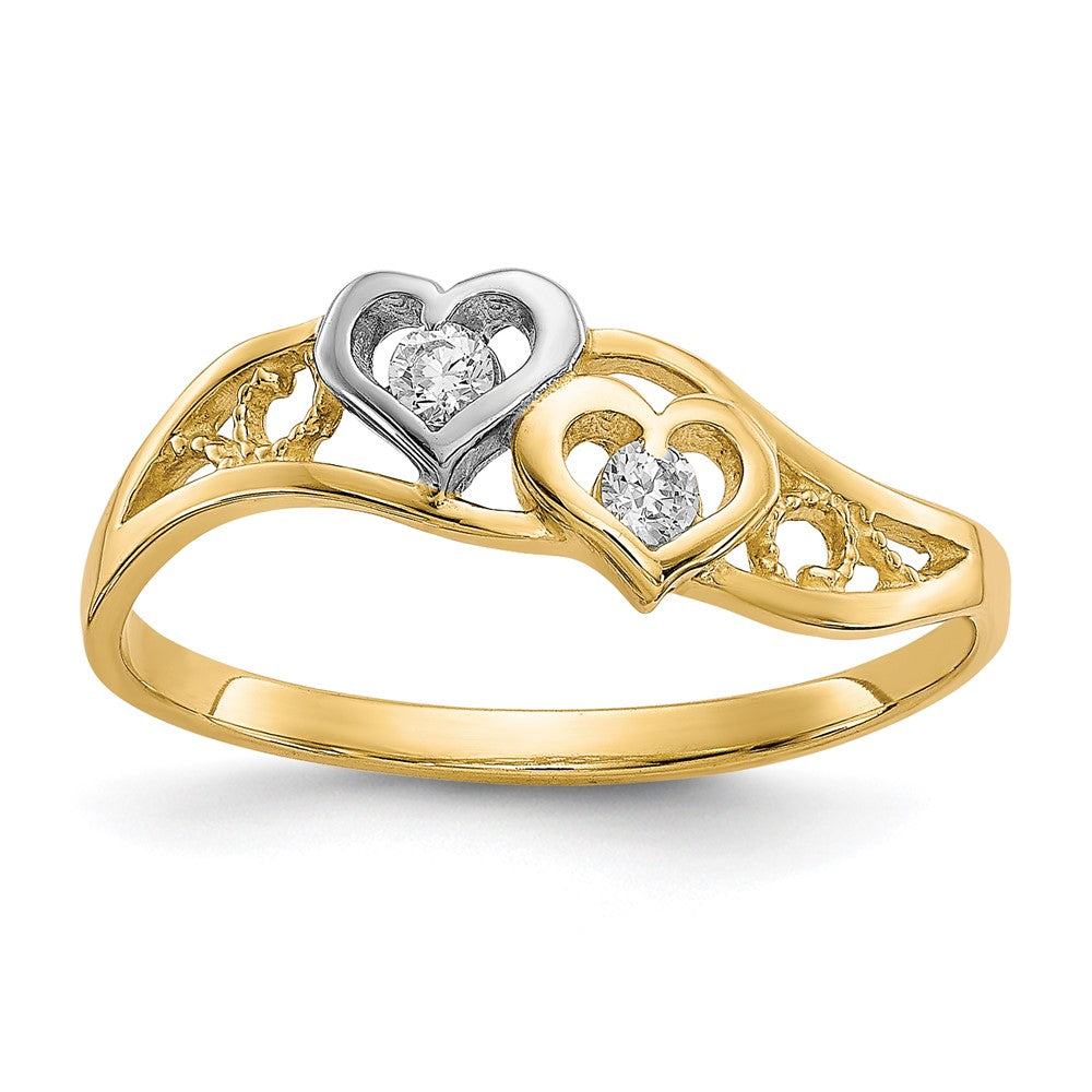 10K Yellow W/Rhodium 10K Double Heart Cz Ring