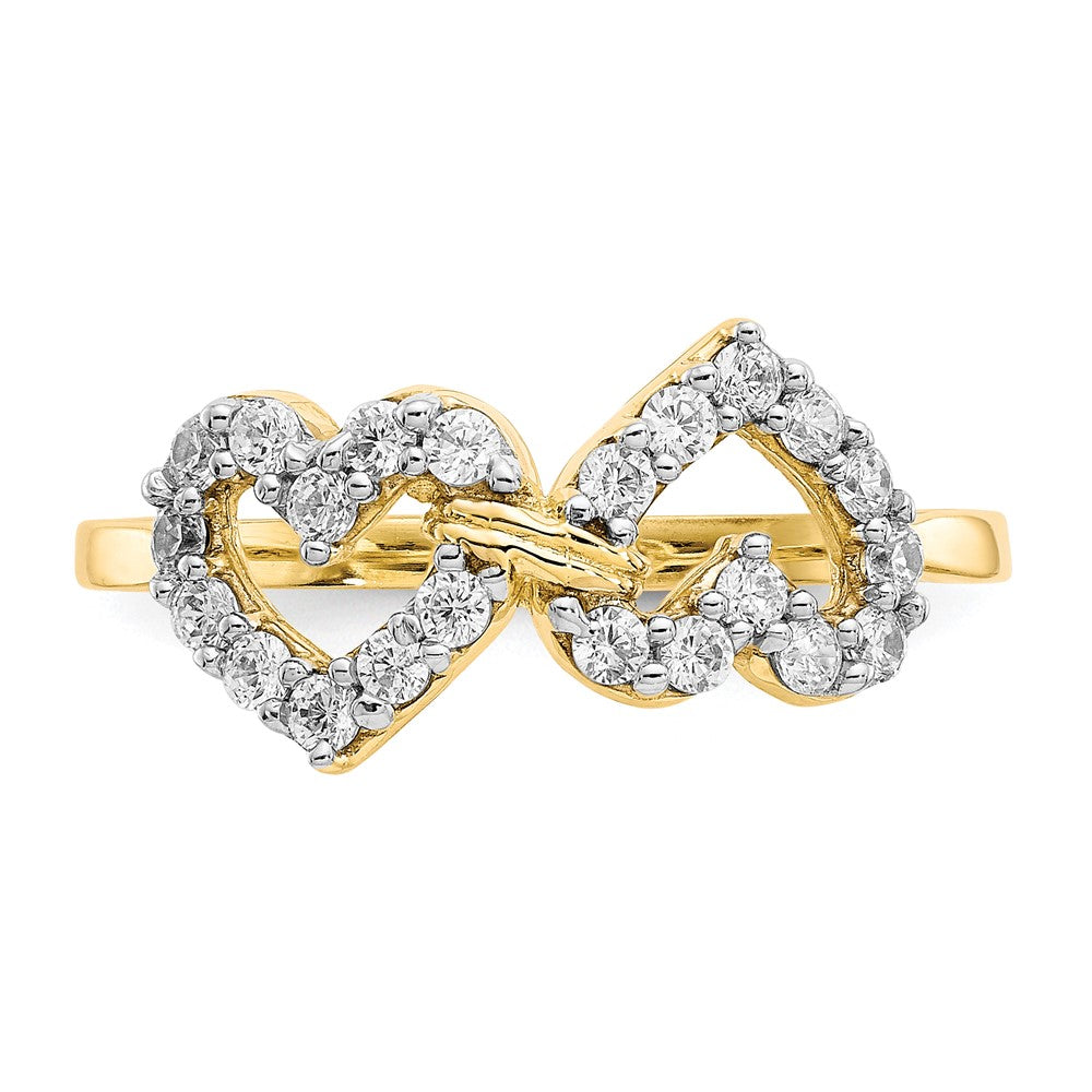 10K Yellow Gold Double Heart Cz Ring