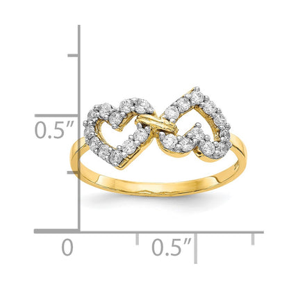 10K Yellow Gold Double Heart Cz Ring