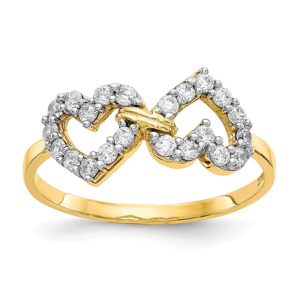 10K Yellow Gold Double Heart Cz Ring