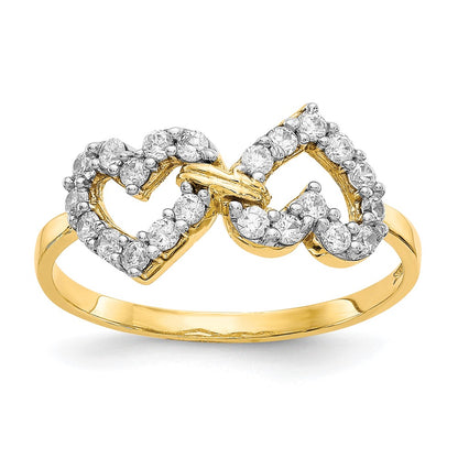 10K Yellow Gold Double Heart Cz Ring
