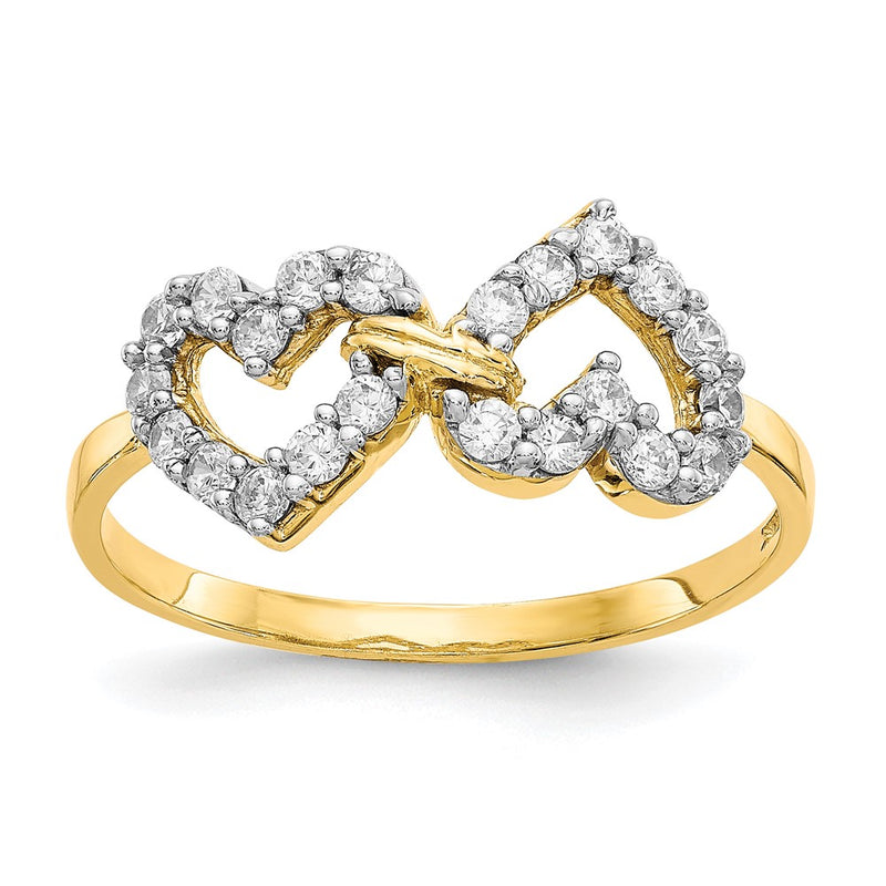 10K Yellow Gold Double Heart Cz Ring