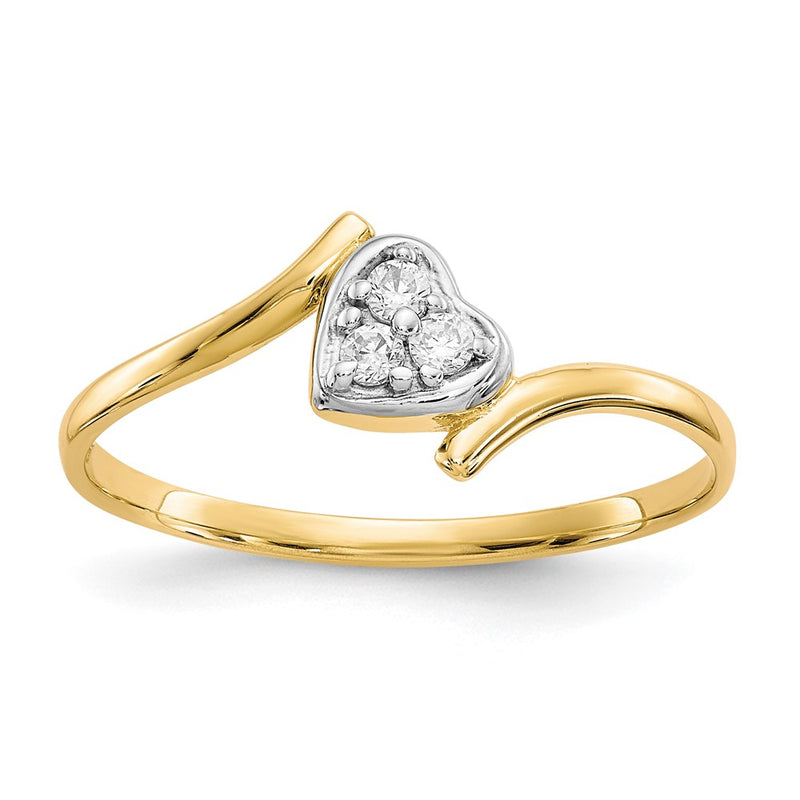 10K Yellow W/Rhodium 10K Cz Heart Ring