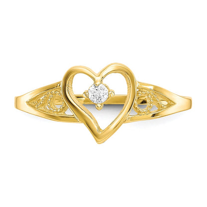 10K Yellow Gold Heart Cz Ring