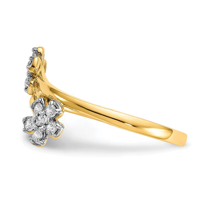 10K Yellow Gold Double Flower Cz Ring