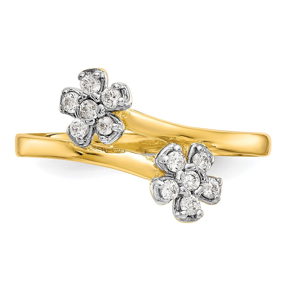 10K Yellow Gold Double Flower Cz Ring