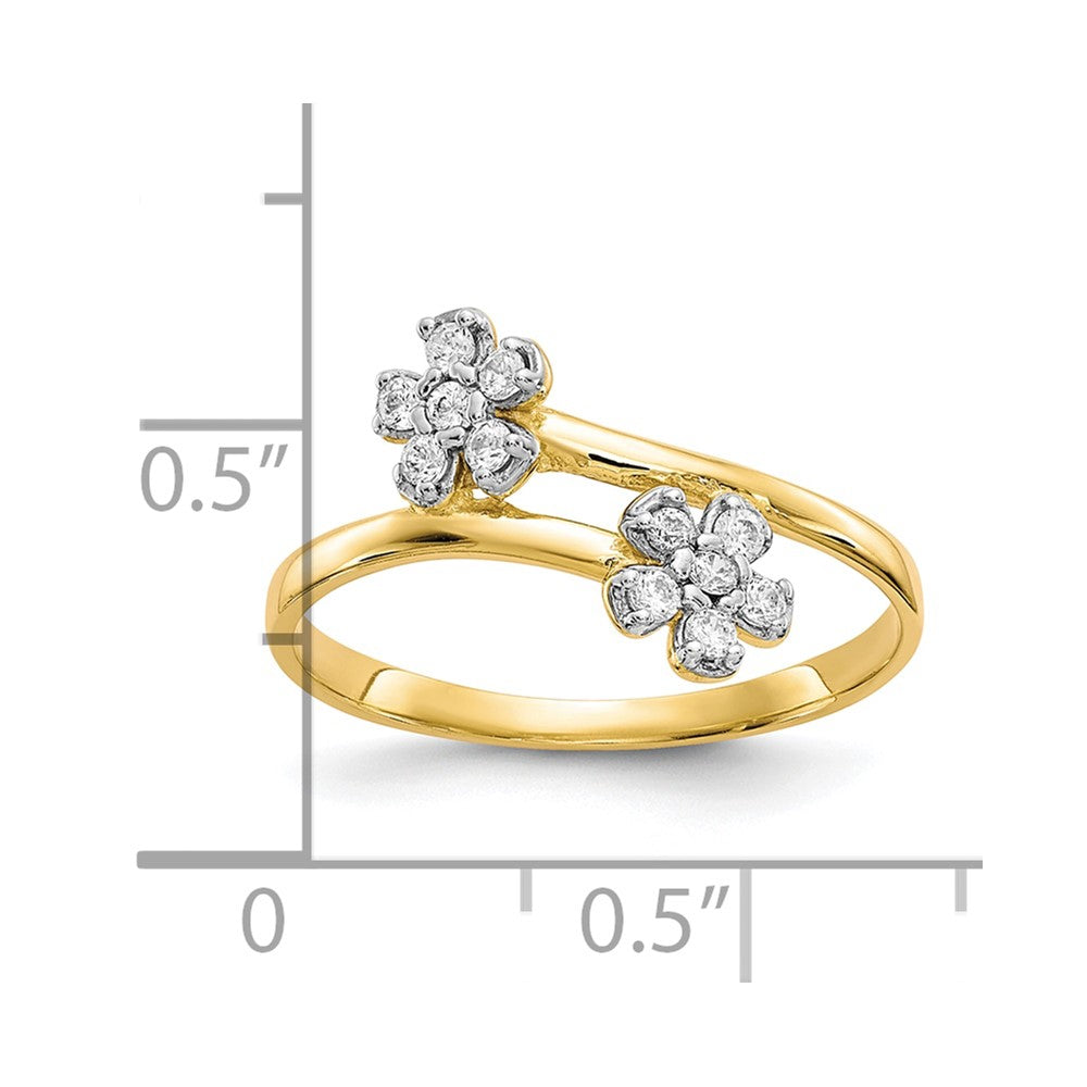 10K Yellow Gold Double Flower Cz Ring