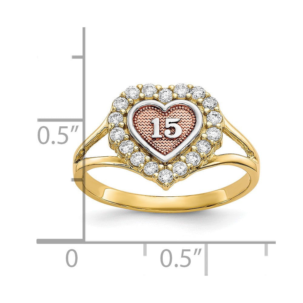 10K Two-Tone With White Rhodium Sweet 15 Cz Heart Ring