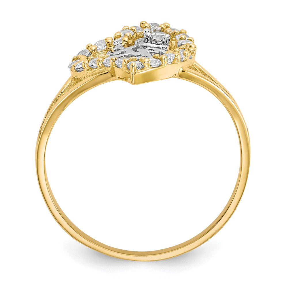 10K Yellow W/Rhodium 10K W/White Rhodium I Love You Cz Heart Ring