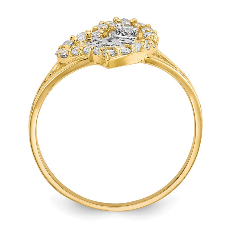 10K Yellow W/Rhodium 10K W/White Rhodium I Love You Cz Heart Ring